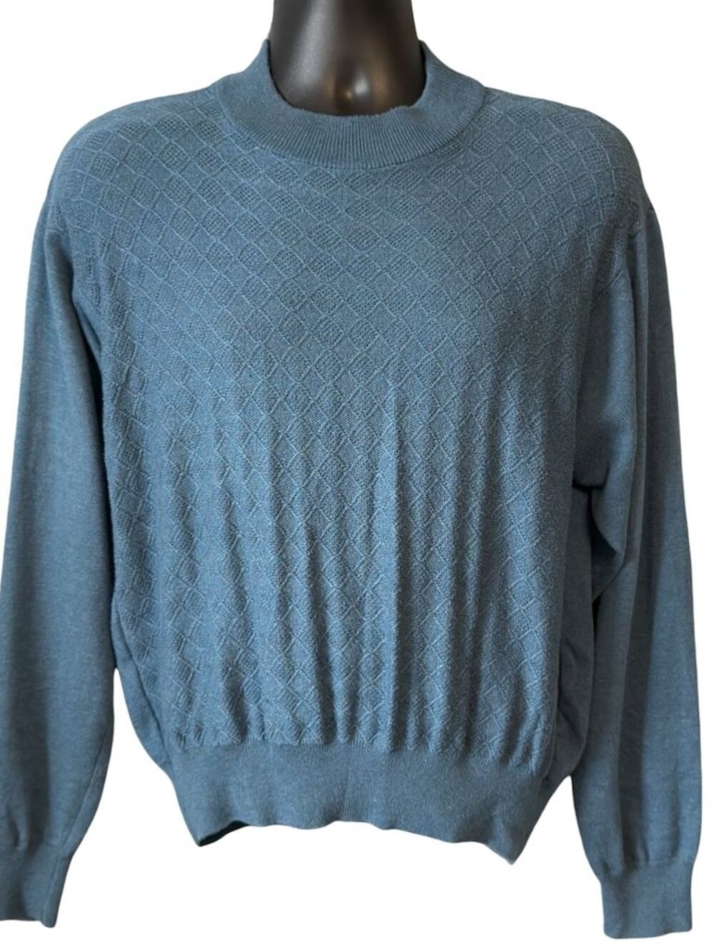 Vtg Paul Fredrick Mens S Sweater Ice Blue Diamond Silk Blend Long Sleeve Crew - Picture 3 of 16